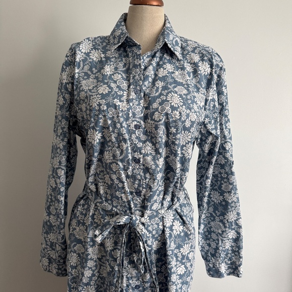 Chaps - Blue and White Floral Button Down Midi Dress - Picture 3 of 12